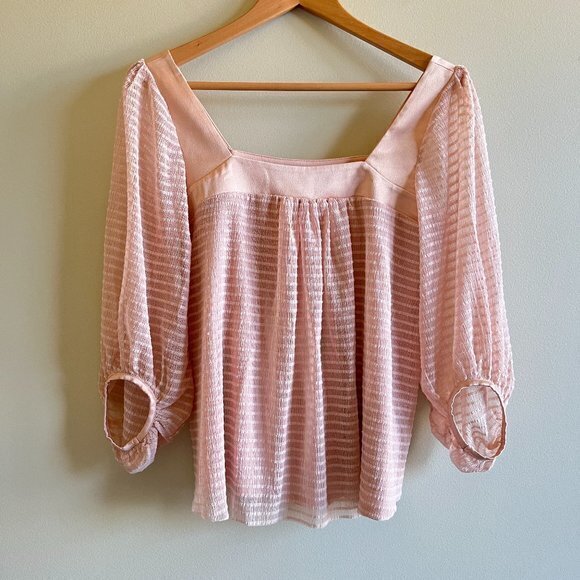 Anthropologie Meadow Rue Allyson Peach Textured Square Neck Blouse Size XS - Picture 3 of 8